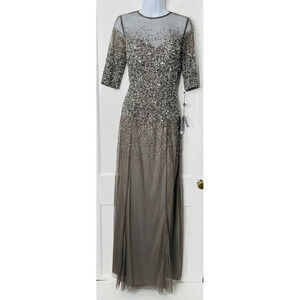 Adrianna Papell Evening Gown 8 Ombre Sequin Romantic Delicate Wedding Glam Gray